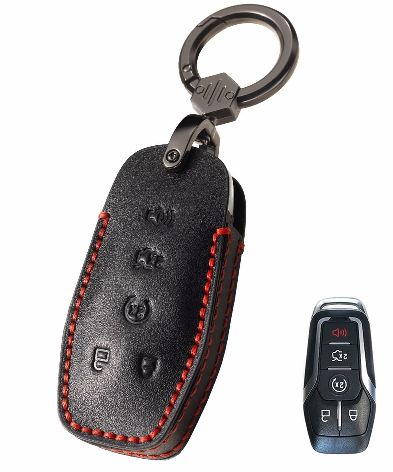 YONUFI Leather Key Fob Cover Remote Case Protector for Ford Explorer Escape