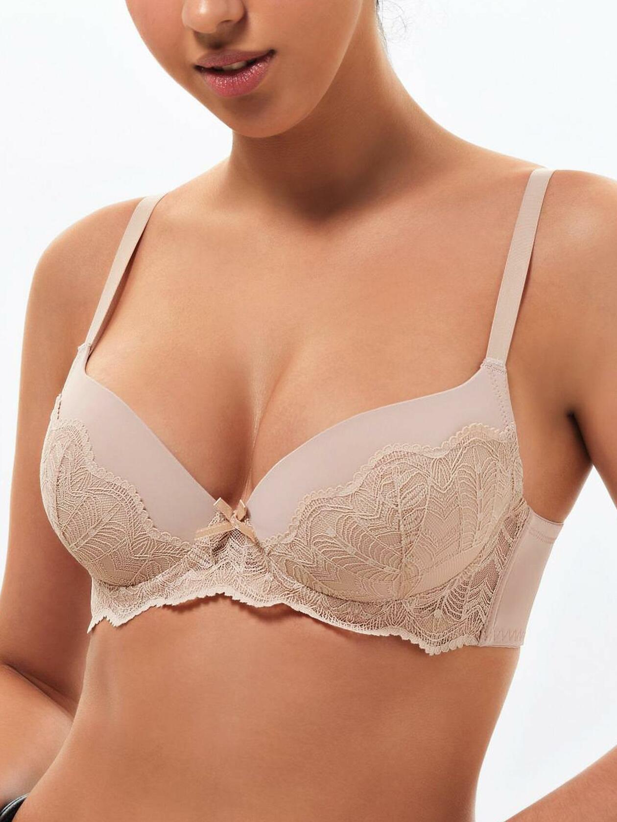 IHOIU Women's Lace Push Up Bra Padded Underwire Convertible Nude Size 32C