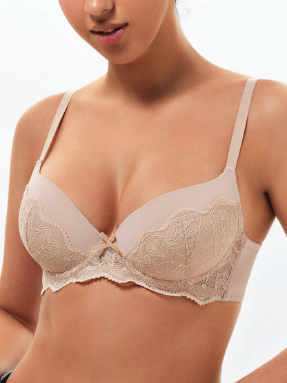 IHOIU Women's Lace Push Up Bra Padded Underwire Convertible Nude Size 32C
