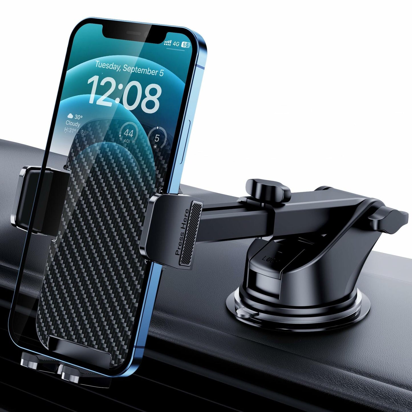 CINDRO Car Phone Holder Mount Military-Grade Suction Universal Black