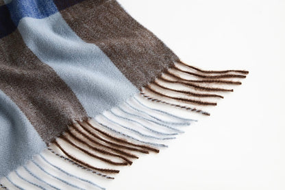 Women's Faux Cashmere Plaid Scarf Blue Ultra-Soft Winter Wrap