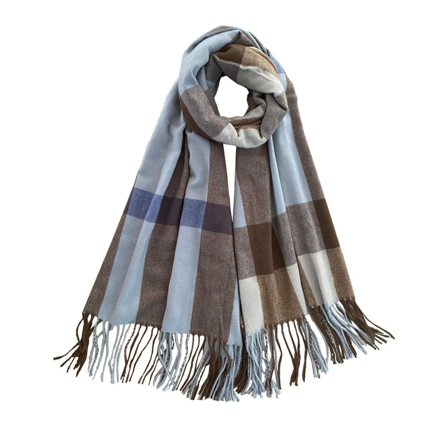 Women's Faux Cashmere Plaid Scarf Blue Ultra-Soft Winter Wrap