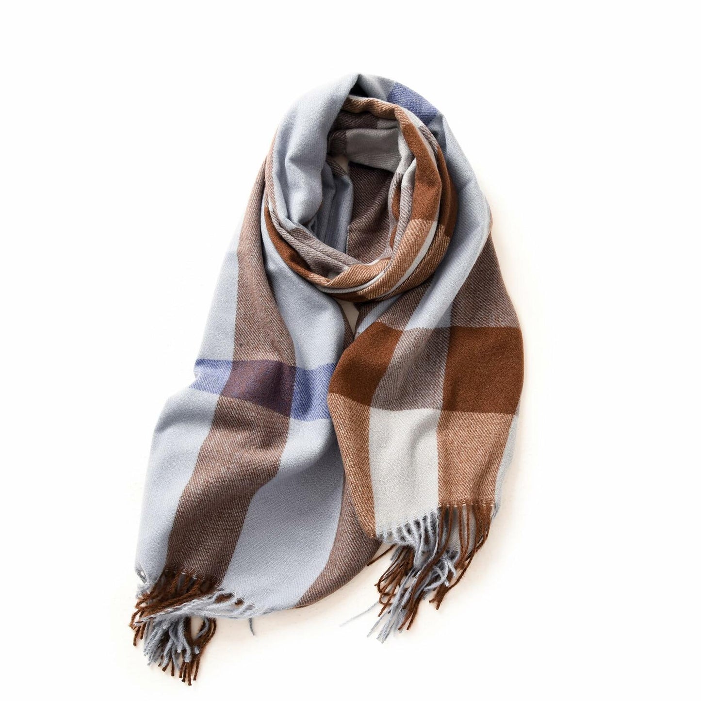 Women's Faux Cashmere Plaid Scarf Blue Ultra-Soft Winter Wrap