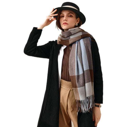 Women's Faux Cashmere Plaid Scarf Blue Ultra-Soft Winter Wrap