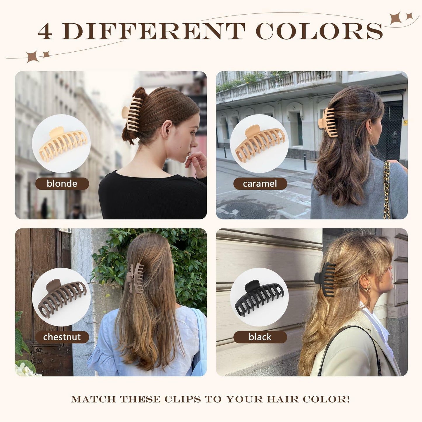 Hair Accessories Matte Non-Slip Large Claw Hair Clips for Thick Hair 4 Pack