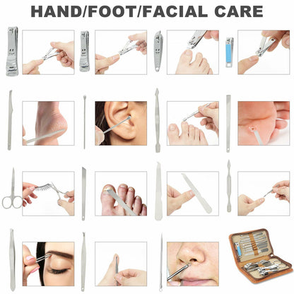 Manicure Set Nail Clippers Pedicure Kit 15Pcs Stainless Steel Brown Case