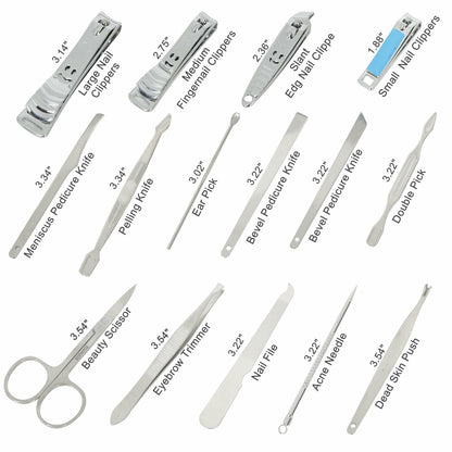 Manicure Set Nail Clippers Pedicure Kit 15Pcs Stainless Steel Brown Case