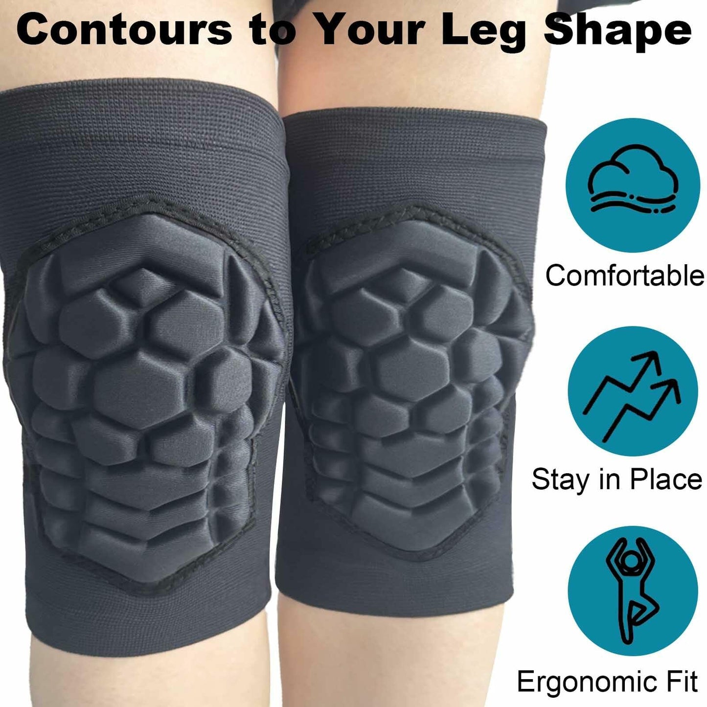Lightweight Knee Pads with Sponge Padding for Sports, Black, Size M