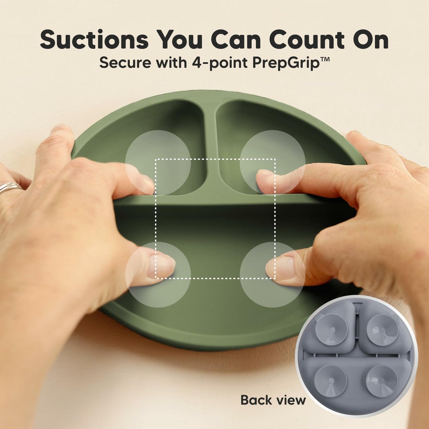 KeaBabies Silicone Suction Toddler Plates Divided 3-Pack Slate BPA-Free