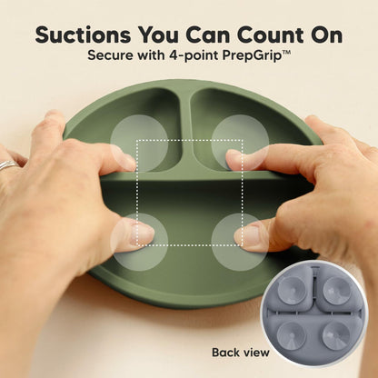 KeaBabies Silicone Suction Toddler Plates Divided 3-Pack Slate BPA-Free