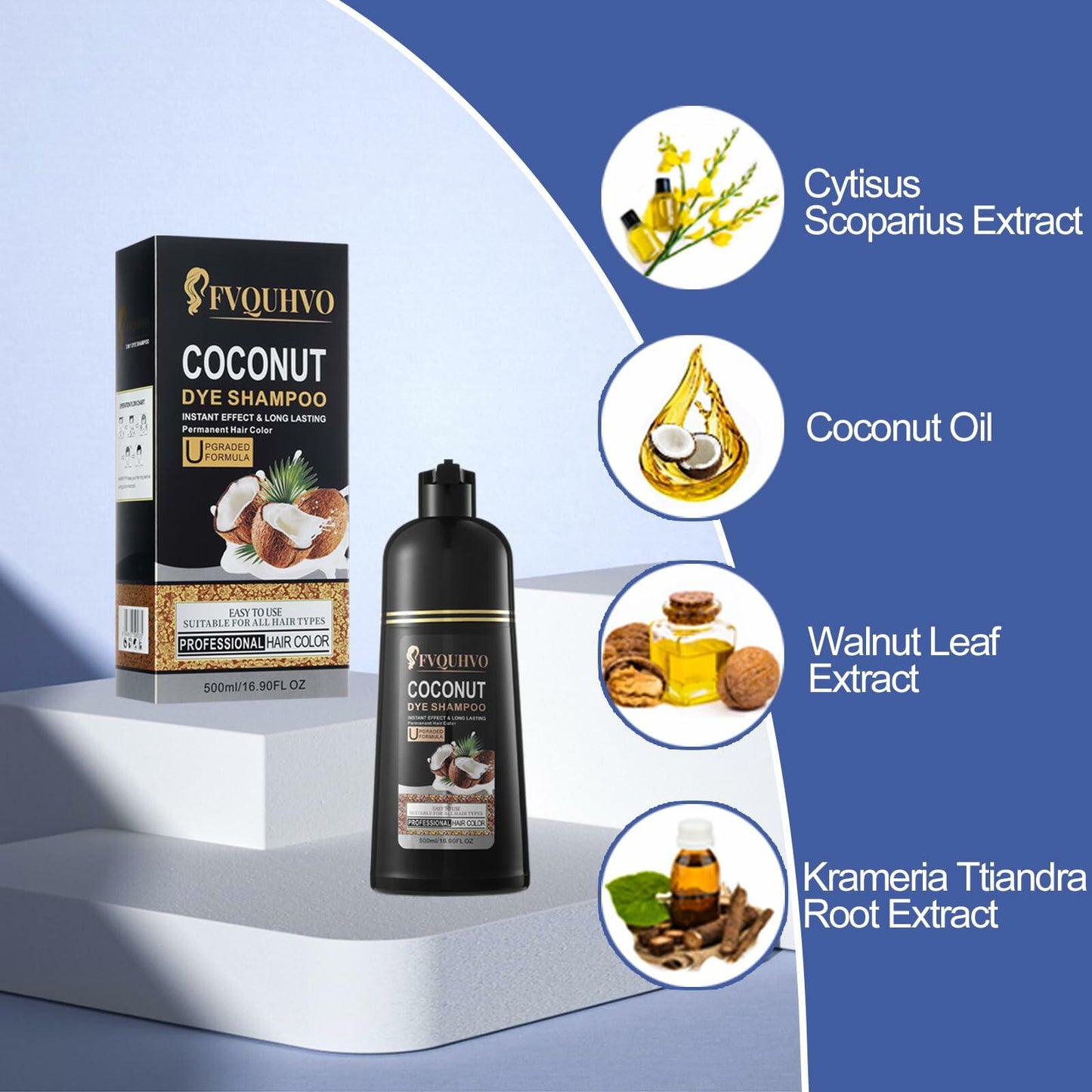 BestBy08/26 Hair Dye Shampoo 3-in-1 Coconut Oil Instant Color Cherry Brown