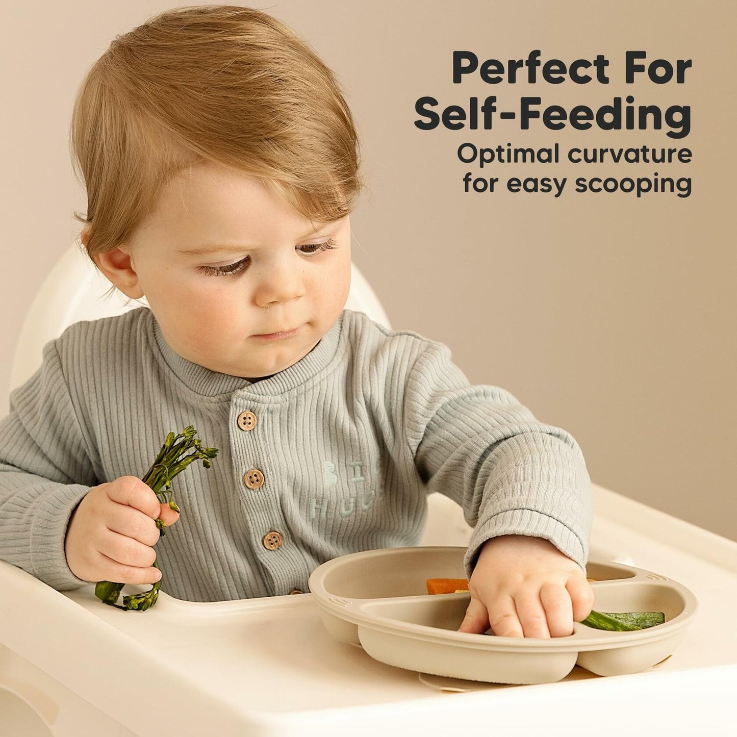 KeaBabies Silicone Suction Toddler Plates Divided 3-Pack Slate BPA-Free