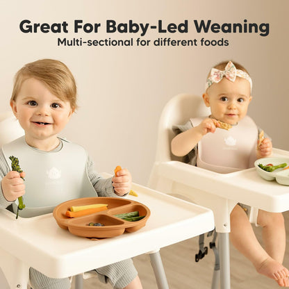 KeaBabies Silicone Suction Toddler Plates Divided 3-Pack Slate BPA-Free