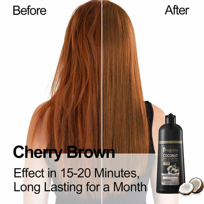 BestBy08/26 Hair Dye Shampoo 3-in-1 Coconut Oil Instant Color Cherry Brown