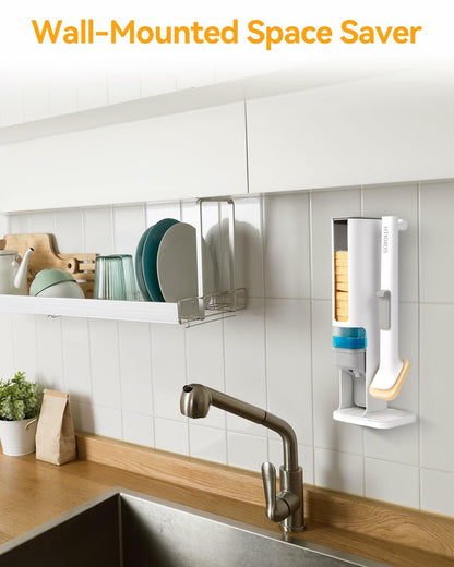 Soap Dispensing Dish Brush Set with 1 Long Handle & 10 Natural Loofah Sponges