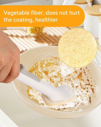 Soap Dispensing Dish Brush Set with 1 Long Handle & 10 Natural Loofah Sponges