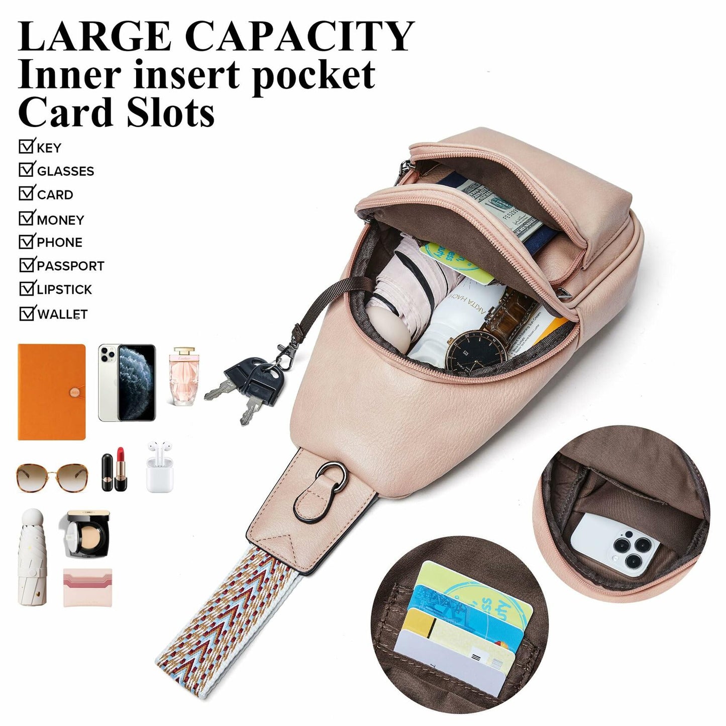 Mroede Sling Crossbody Bag Women Casual Travel Beige 7.3x4.3x11.5 Size