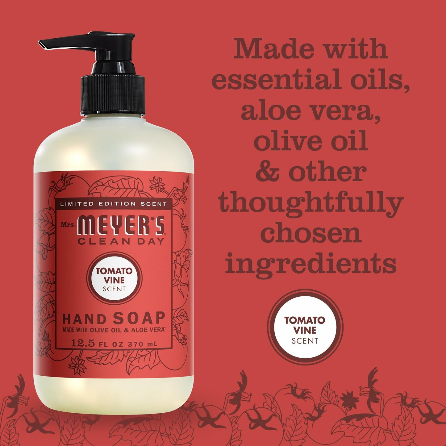 MRS. MEYER'S CLEAN DAY Liquid Hand Soap Tomato Vine Scent 12.5oz Red