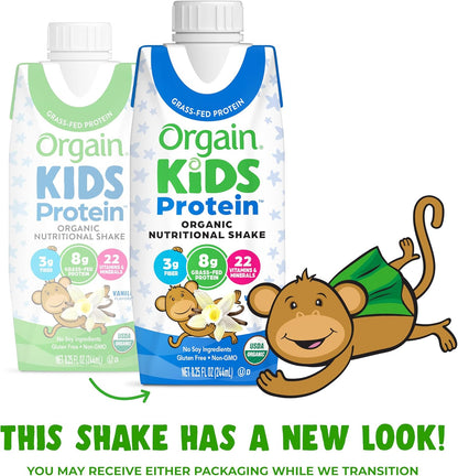 Orgain Organic Kids Nutritional Grass-Fed Protein Shake, Vanilla, Pack of 12