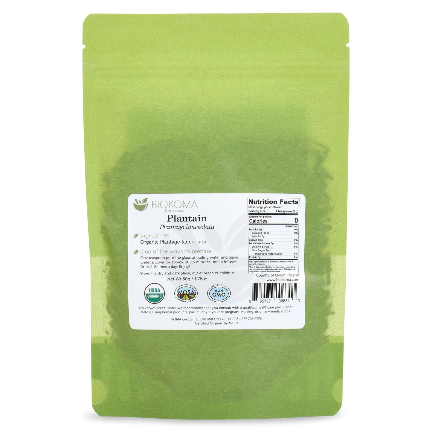 Plantain (Plantago lanceolata) Organic Dried Leaves 50g 1.76oz