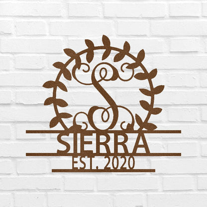 Crest Sign Personalized Gifts - Custom Metal Sign, Split Letter, Last Name, Wedding Gift