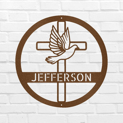 Dove and Cross Holy Spirit Personalized Gifts - Custom Metal Sign