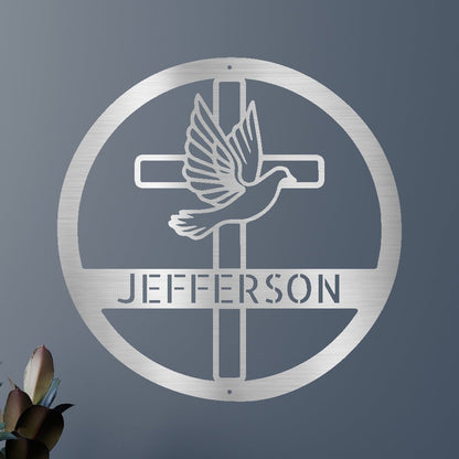 Dove and Cross Holy Spirit Personalized Gifts - Custom Metal Sign