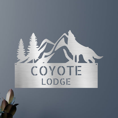 Home Sign - Custom Metal Sign, Grey Wolf Design