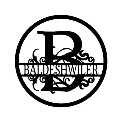 Name Metal Wall Art Sign - Custom Metal Sign, Split Circle Monogram