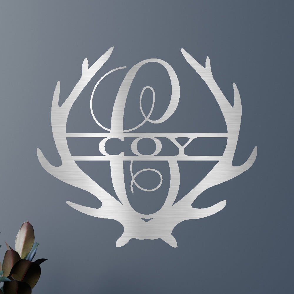 Name Sign - Custom Metal Sign, Antler Artwork, Deer Monogram, Christmas Gift