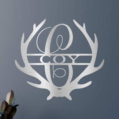 Name Sign - Custom Metal Sign, Antler Artwork, Deer Monogram, Christmas Gift