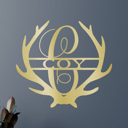 Name Sign - Custom Metal Sign, Antler Artwork, Deer Monogram, Christmas Gift