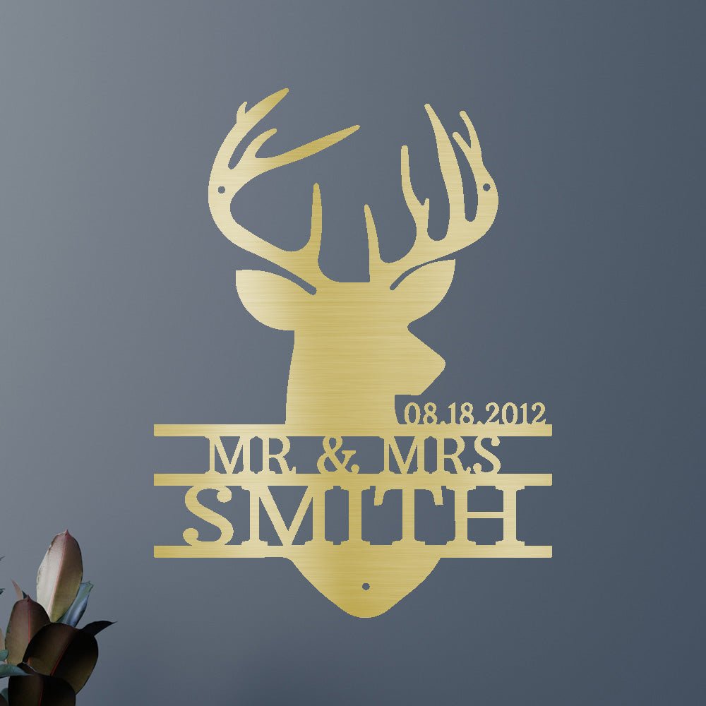 Name Sign - Custom Metal Sign, Deer Head Monogram, Christmas Gift