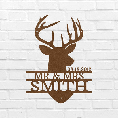 Name Sign - Custom Metal Sign, Deer Head Monogram, Christmas Gift