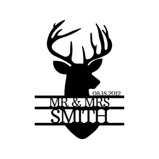 Name Sign - Custom Metal Sign, Deer Head Monogram, Christmas Gift