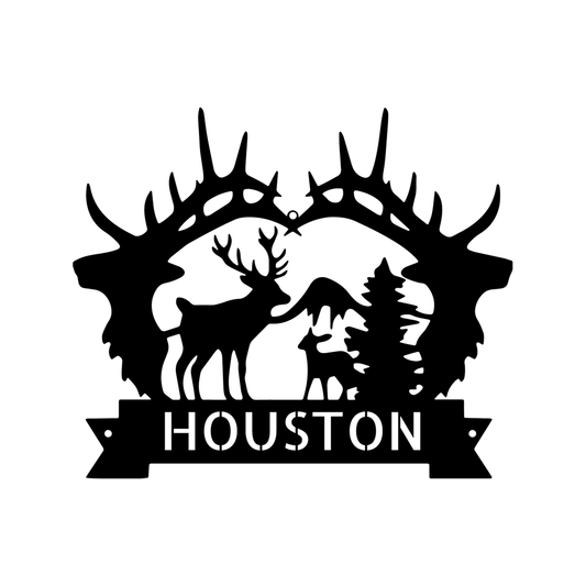 Name Sign - Custom Metal Sign, Antler Artwork, Christmas Gift