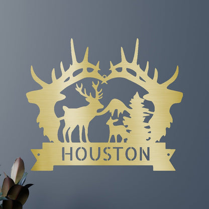 Name Sign - Custom Metal Sign, Antler Artwork, Christmas Gift