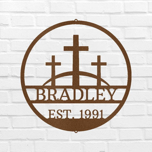 Three Crosses Jesus Personalized Gifts - Custom Metal Sign, In Loving Memory