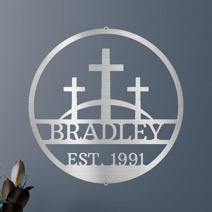 Three Crosses Jesus Personalized Gifts - Custom Metal Sign, In Loving Memory