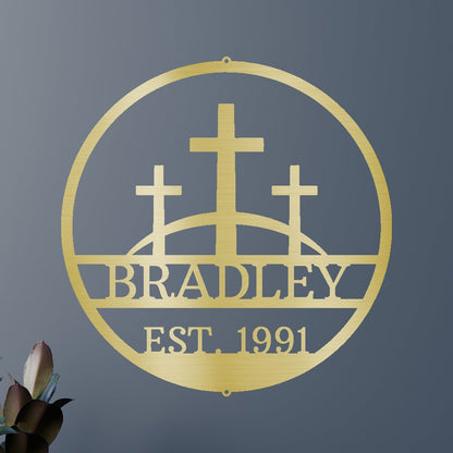 Three Crosses Jesus Personalized Gifts - Custom Metal Sign, In Loving Memory