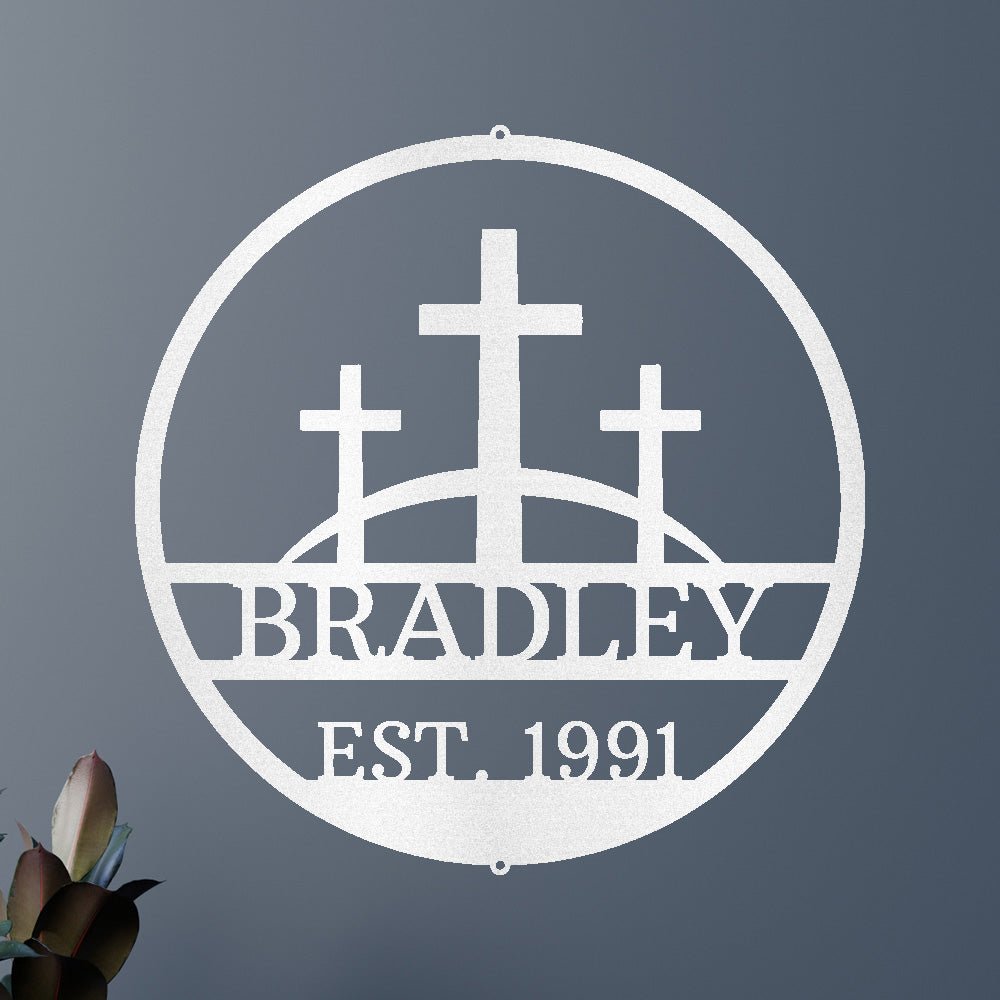 Three Crosses Jesus Personalized Gifts - Custom Metal Sign, In Loving Memory