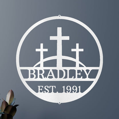 Three Crosses Jesus Personalized Gifts - Custom Metal Sign, In Loving Memory