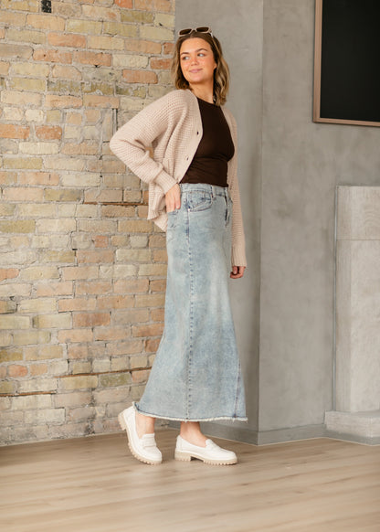 Piper A-line Long Denim Maxi Skirt