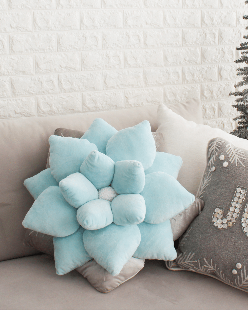Poinsettia Pillow - Frost Blue