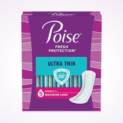Poise Ultra Thin Pads, 5 Drops Maximum Absorbency, Long Length