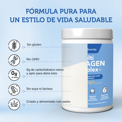 Colágeno Hidrolizado 5 en 1 con Ácido Hialurónico, Vitamina C y Probióticos