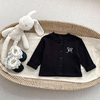 Spring and Autumn Kids Girls Cute Butterfly-bow Embroidered Long Sleeves Top and Pants Clothing Set