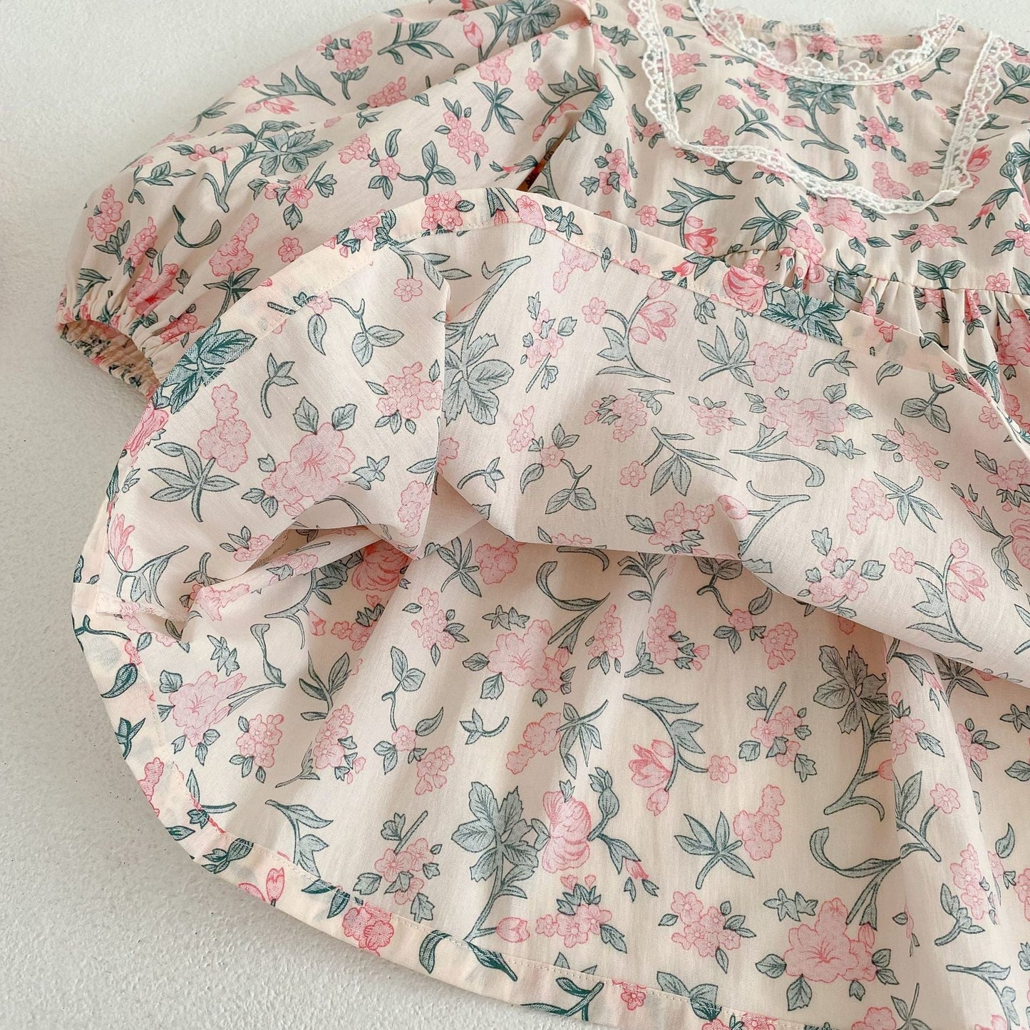 Baby Girl Flower Print Pattern Mesh Patchwork Design Onesies or Dress