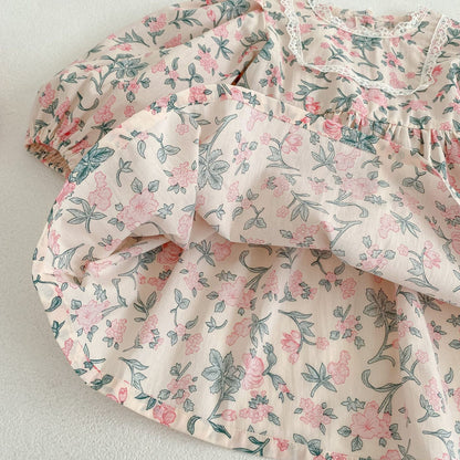 Baby Girl Flower Print Pattern Mesh Patchwork Design Onesies or Dress