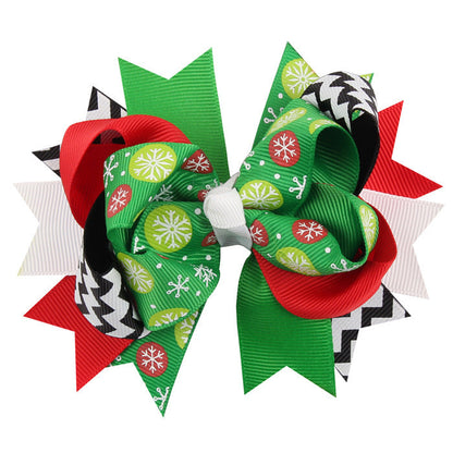Christmas Various Pattern Dovetail Bow Shape Design Hair 5 Clips Festival Gift